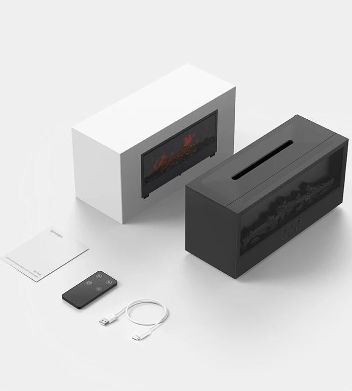 Fire-effect humidifier with LED light & remote control – 300 ml aroma diffuser