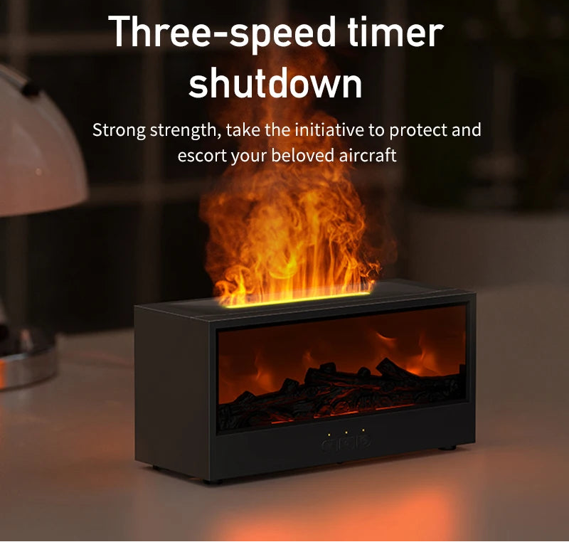Fire-effect humidifier with LED light &amp; remote control – 300 ml aroma diffuser