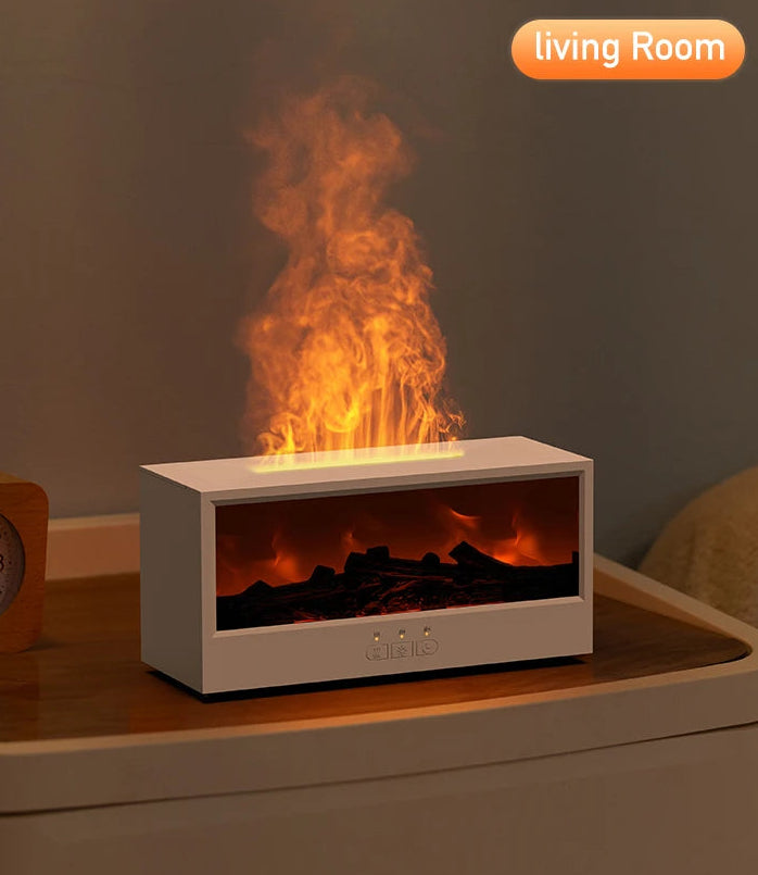 Fire-effect humidifier with LED light &amp; remote control – 300 ml aroma diffuser