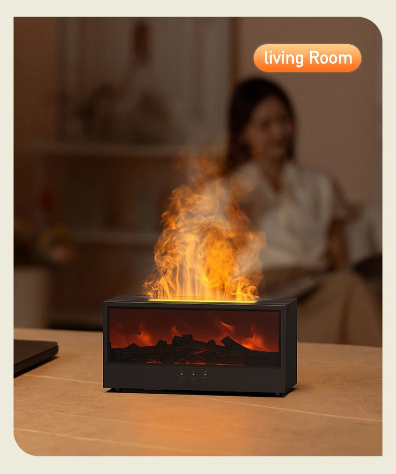 Fire-effect humidifier with LED light &amp; remote control – 300 ml aroma diffuser
