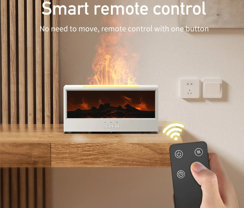 Fire-effect humidifier with LED light &amp; remote control – 300 ml aroma diffuser