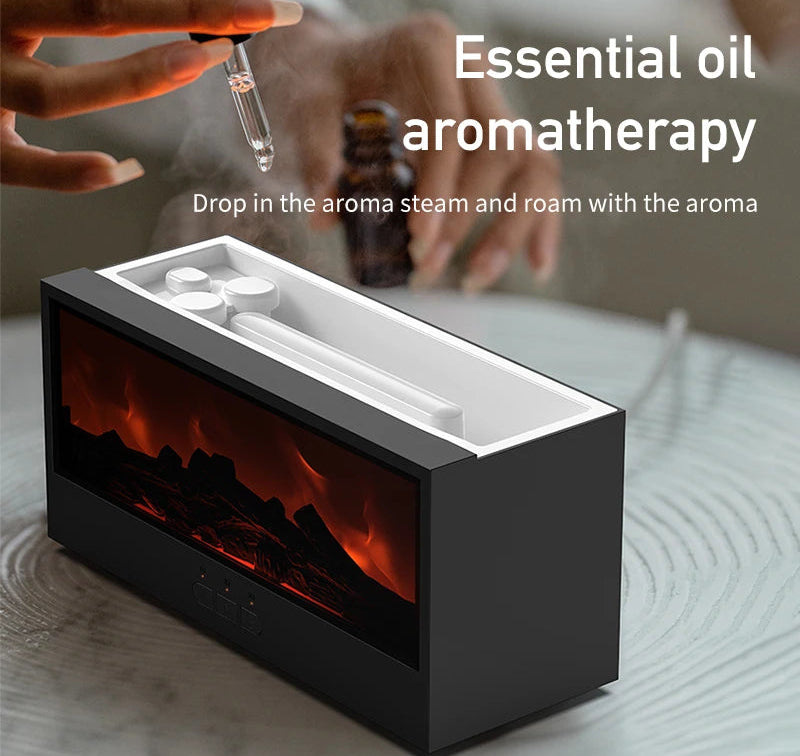 Fire-effect humidifier with LED light &amp; remote control – 300 ml aroma diffuser