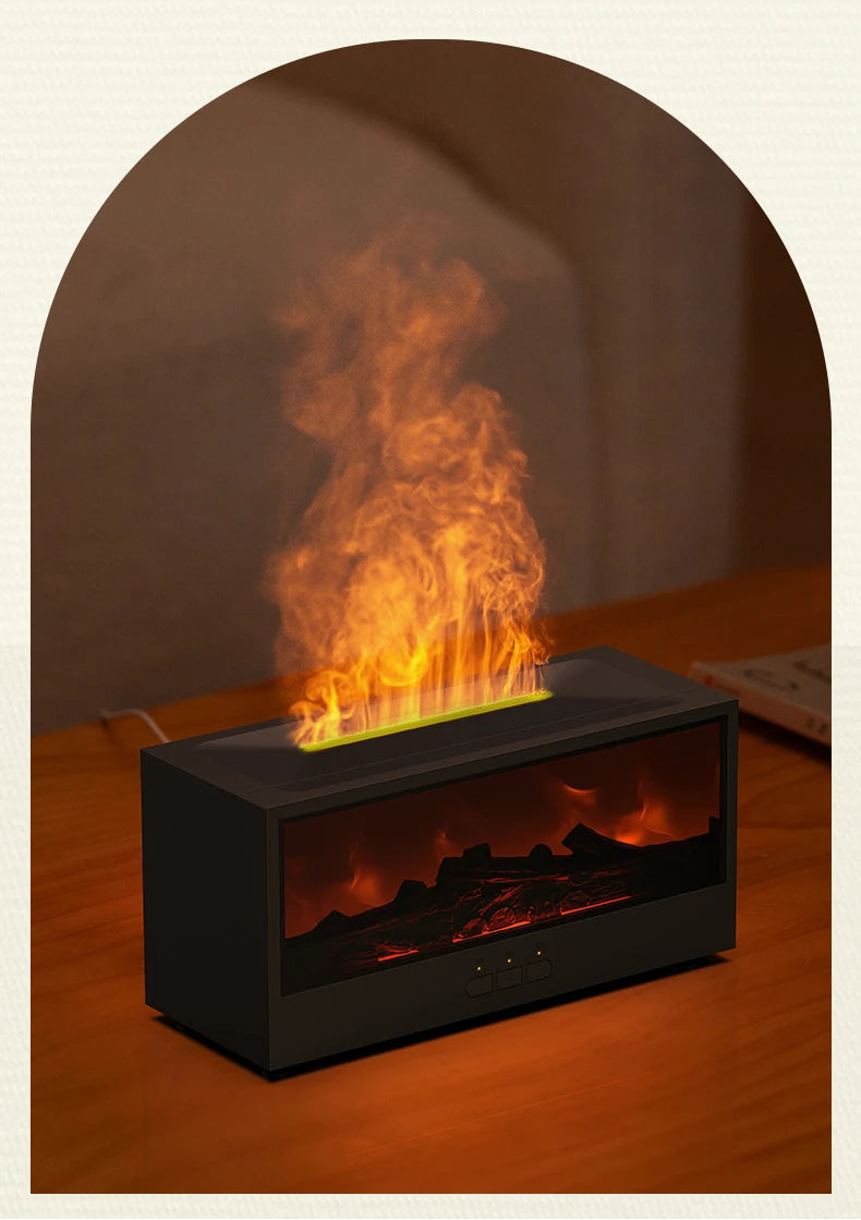 Fire-effect humidifier with LED light &amp; remote control – 300 ml aroma diffuser