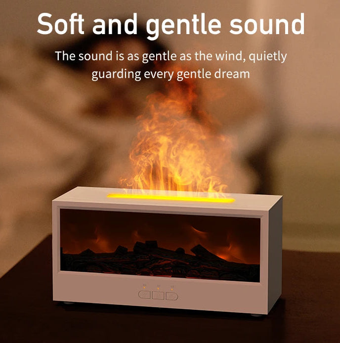 Fire-effect humidifier with LED light &amp; remote control – 300 ml aroma diffuser