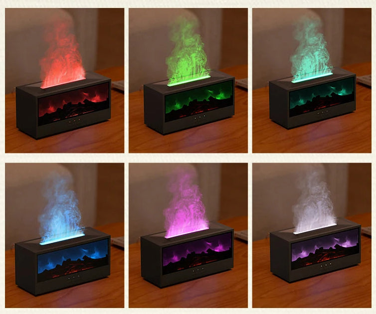 Fire-effect humidifier with LED light &amp; remote control – 300 ml aroma diffuser