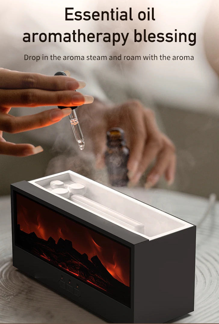 Fire-effect humidifier with LED light &amp; remote control – 300 ml aroma diffuser