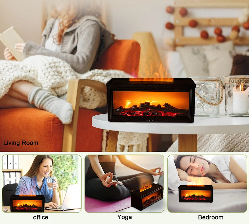Fire-effect Aroma diffuser 280 ml with remote &amp; timer