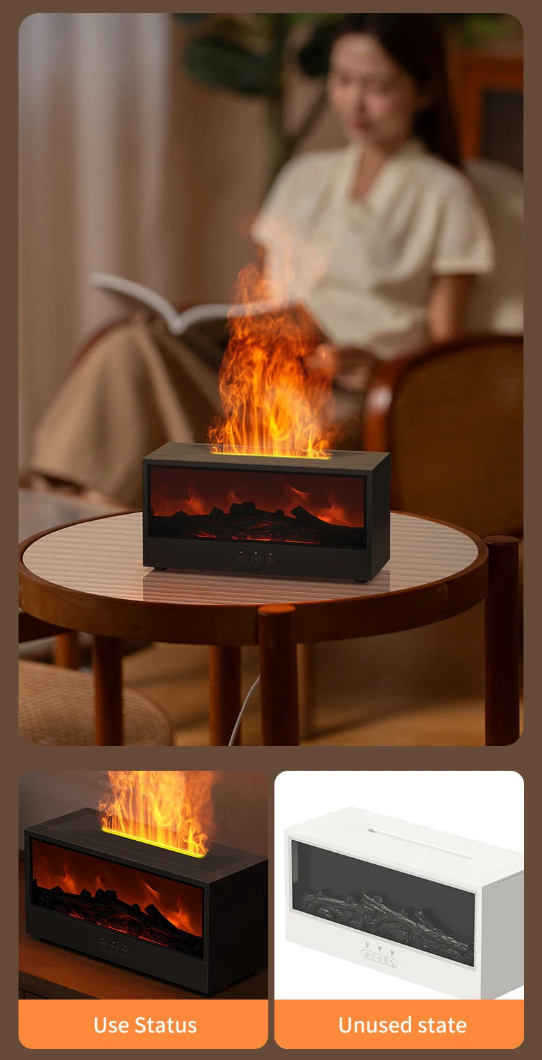Fire-effect humidifier with LED light &amp; remote control – 300 ml aroma diffuser